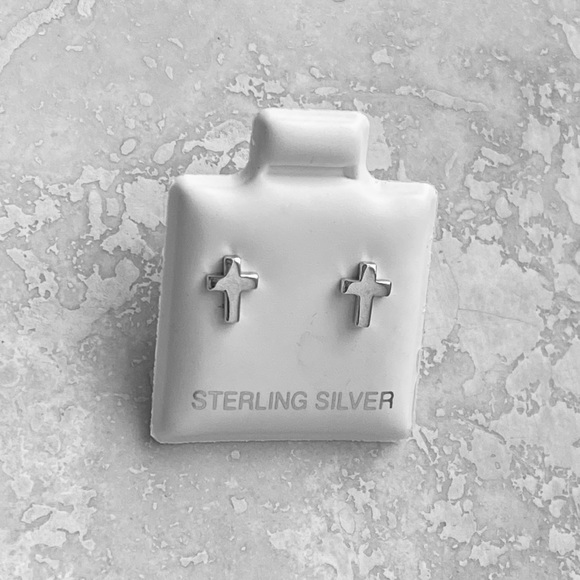 Sterling Silver Tiny Cross Earrings, Stud Earring, Silver Earrings, Religious - Picture 4 of 8